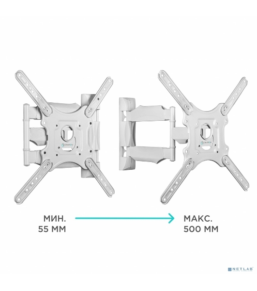 Кронштейн ONKRON/32-55' макс. 400x400, 2 колена, наклон -5º+8º, поворот 180º макс, от стены 55-500мм, белый