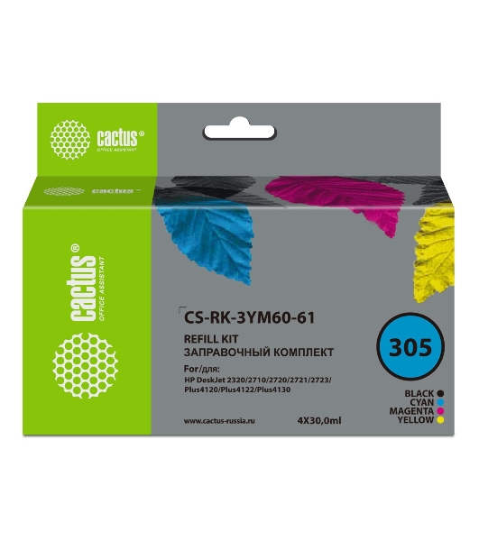 Заправочный набор Cactus CS-RK-3YM60-61 многоцветный 4x30мл для HP DeskJet 2710/2120/2721/2722