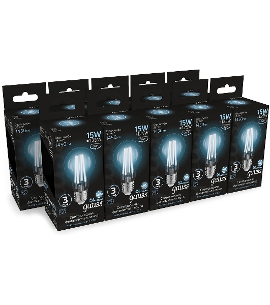 Лампа светодиодная Gauss Filament 102902215 15Вт цок.: E27 груша 220B св. свеч. бел. нейт. (упак.: 10 шт)