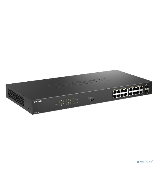 Коммутатор D-Link DGS-1018P/B1A, 16×1 Гбит/с + 2×1 Гбит/с SFP, неуправляемый