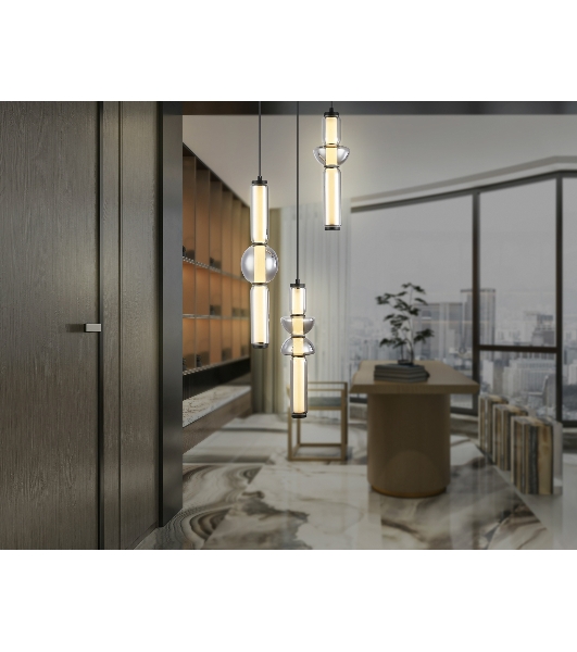 Подвесной светодиодный светильник Ambrella light LH11026/3 BK/SM черный/дымчатый 40W 3000K D380*1720