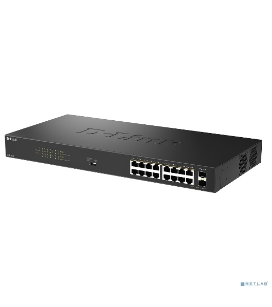 Коммутатор D-Link DGS-1018P/B1A, 16×1 Гбит/с + 2×1 Гбит/с SFP, неуправляемый