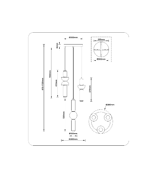 Подвесной светодиодный светильник Ambrella light LH11026/3 BK/SM черный/дымчатый 40W 3000K D380*1720