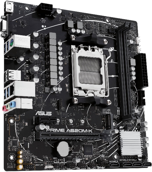 Материнская плата ASUS PRIME A620M-K, AM5, AMD A620, 2xDDR5, 4xSATA, 1xM.2, 1xPCI-E 4.0 x16, 1xPCI-E x1, 1xHDMI, 1xVGA, 1x 1Gb LAN, 4xUSB-A 3.2 Gen 1, 2xUSB-A 2.0, 3x3.5 мм, 7.1, Micro-ATX