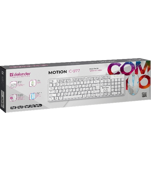 Комплект клавиатура+мышь Defender Motion C-977 проводной, USB, 1600 DPI, белый