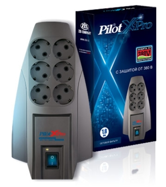Сетевой фильтр Pilot X-Pro 3 м, 6 розеток, серый, коробка