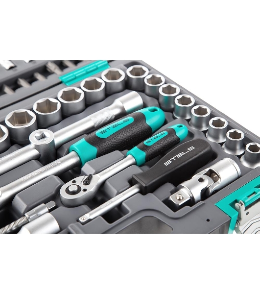 Набор инструментов Stels 14106 1/2'' 1/4'' CrV пластиковый кейс  94 предм.