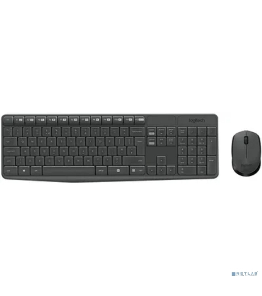 Комплект клавиатура+мышь Logitech MK235 беспроводной, USB, 1000 DPI, серый (заводская гравировка)