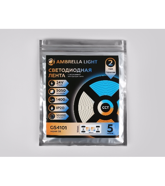 Светодиодная лента Ambrella light GS4101 5050 60Led/ 14W m/ 24V IP20 CCT 3000-6500K/ 5000*10*1.87mm (3 конт.)