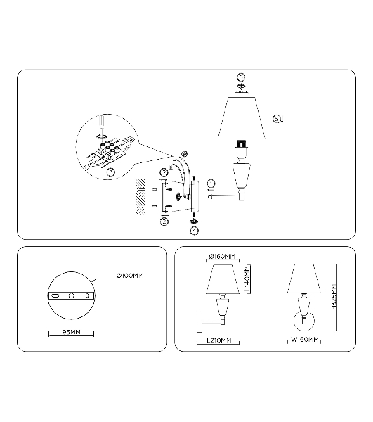 Настенный светильник Ambrella light LH75259 SN/FR сатин никель/белый матовый E14 max 40W 210*160*325