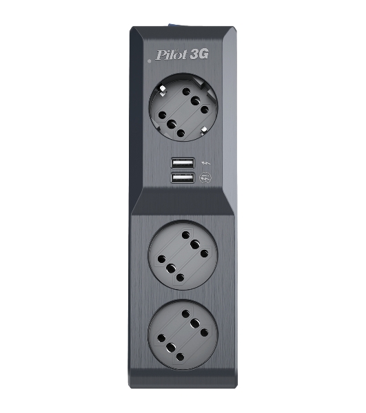 Сетевой фильтр Surge protector Pilot 3G 3xGP euro outlets, 10А/2.2 кВа, 2xUSB, 1.8m, черный