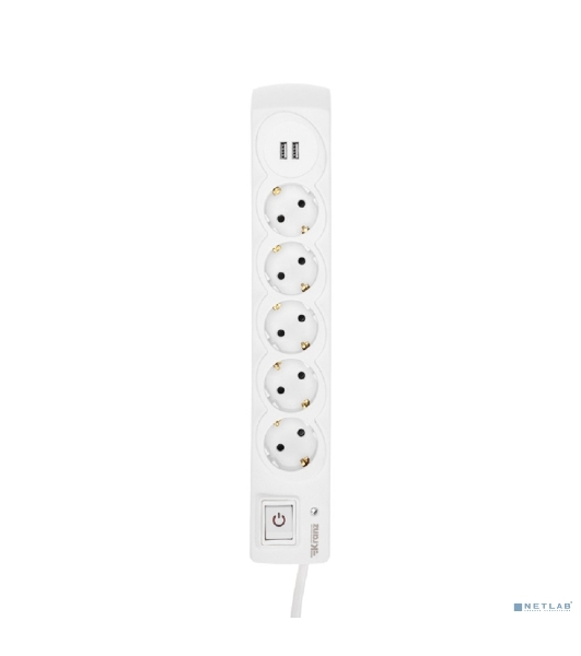 Сетевой фильтр 5 гнезд, 3м, 3х1,5мм², с автовыкл, 2 USB, белый Kranz