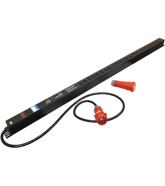 Блок распределения питания Powercom PDU-32AVMS24-18C3-6C9-3P верт.размещ. 18xC13 6xC19 с сетевым мониторингом 3x32A EN 60309 2м