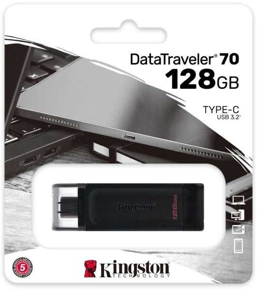 Флешка USB Kingston DataTraveler DT70 (DT70/128Gb), 128Gb, USB Type-C 3.2, R/W 70/45, черный