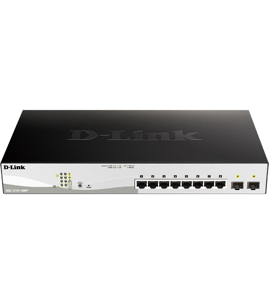 Коммутатор D-Link DGS-1210-10MP/F3A, 8×1 Гбит/с + 2×1 Гбит/с SFP, управляемый