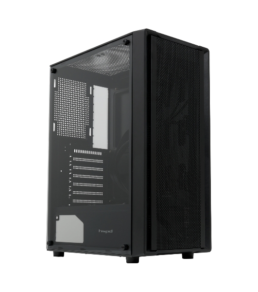 Компьютерный корпус без блока питания HSPD M530, Mesh Mid Tower, Black, TG, 0.4 SPCC, no fans ATX, mATX, mITX 155/290/200mm 2x2.5', 2x3.5', 7xPCI 1xUSB-A 3.0, 2xUSB-A 1.0 335x193x445mm