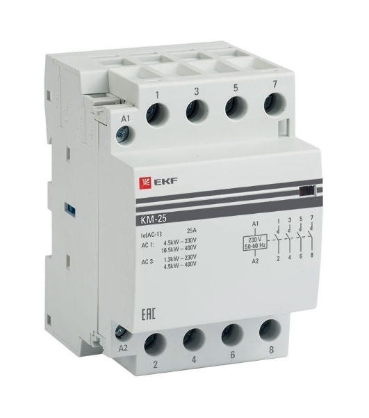 Контактор модульный EKF km-3-25-40 КМ 25А 4NO (3 мод.) PROxima
