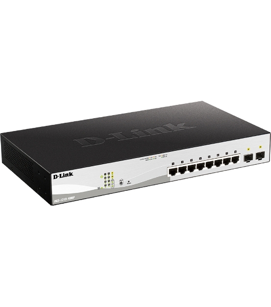 Коммутатор D-Link DGS-1210-10MP/F3A, 8×1 Гбит/с + 2×1 Гбит/с SFP, управляемый