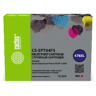 Картридж струйный Cactus CS-EPT04F5 478XL красный (13.2 мл) для Epson Expression Photo HD XP-15000