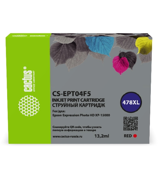 Картридж струйный Cactus CS-EPT04F5 478XL красный (13.2 мл) для Epson Expression Photo HD XP-15000