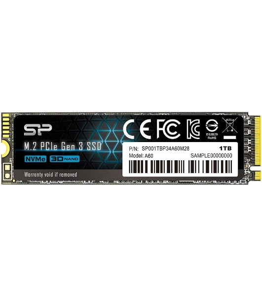 Накопитель SSD Silicon Power P34A60, 1Tb, PCIe 3.0 x4, M.2 2280, NVMe, R/W 2200/1600