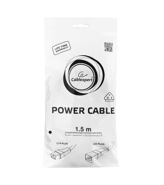 Кабель питания для UPC Gembird/Cablexpert, 1.5м, С19 - C20, 16А, черный, с заземлением