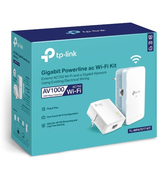 Комплект гигабитных TP-Link Wi‑Fi Powerline адаптеров AV1000 Gigabit Powerline ac Wi-Fi Kit, Dual band 802.11ac Wi-Fi - AC750 dual band Wi-Fi (433Mbps on 5GHz & 300Mbps on 2.4GHz)(TL-WPA7517 & TL-PA7017)