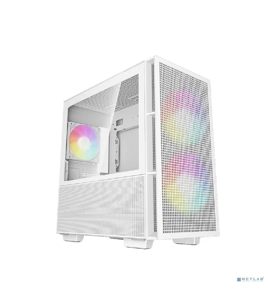 Компьютерный корпус Deepcool CH360 WH без БП, боковое окно (закаленное стекло), 2x140мм ARGb LED вентилятор спереди и 1x120мм ARGb LED вентилятор сзади, белый, mATX