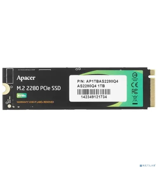 Накопитель SSD Apacer 1Tb, M.2 2280, NVMe PCIe 4.0 x4, R/W 3600/3000 Мбайт/сек