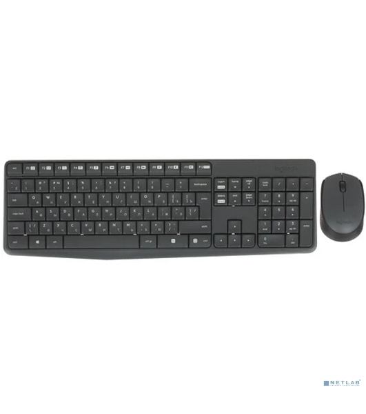 Комплект клавиатура+мышь Logitech MK235 беспроводной, USB, 1000 DPI, серый ( неоригинальная гравировка)