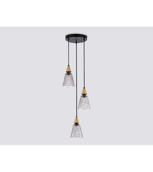 Светильник Ambrella light LH58112/3 BK/LW/SM черный/светлое дерево/дымчатый E14*3 max 40W D270*1200