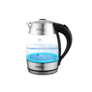 Чайник электрический Centek CT-0059 London, стекло, 1.8л, 2200Вт, LED-подсветка, отделка нерж.