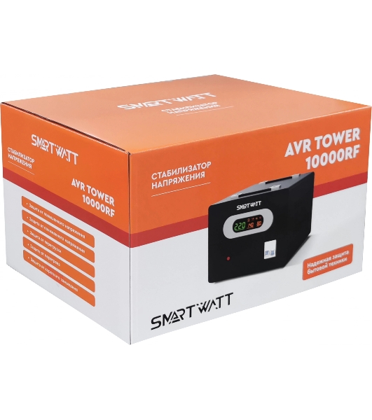 Напольный стабилизатор напряжения SMARTWATT AVR TOWER 10000RF (140W - 260W, 10000VA, 10 кВт, 50-60 Гц, LED-дисплей, реле