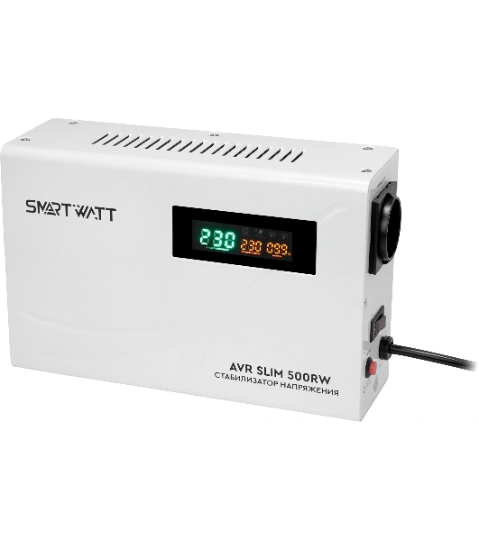 Настенный стабилизатор напряжения SMARTWATT AVR SLIM 500RW (100W - 260W, 500VA, 0.5 кВт, 50 Гц, розеток — 1, LED-диспле