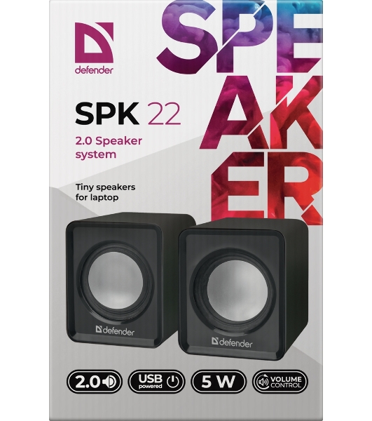 Акустическая система 2.0 Defender #1 SPK 22 черный, 5 Вт, питание от USB