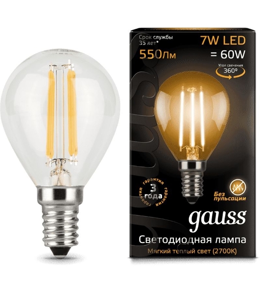 Лампа светодиодная Filament Шар E14 7Вт 2700К Gauss 105801107