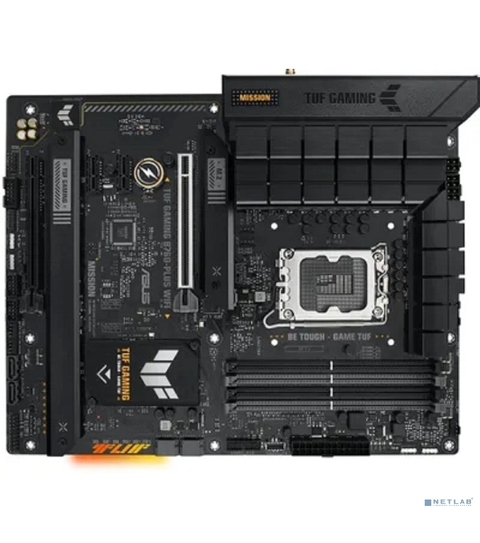 Материнская плата ASUS TUF GAMING B760-PLUS WIFI, LGA 1700, Intel B760, 4xDDR5, 4xSATA, 3xM.2, 1xPCI-E 5.0 x16, 1xPCI-E 3.0 x4, 1xUSB-A 3.2 Gen 2, 3xUSB-A 3.2 Gen 1, 1xUSB-C 3.2 Gen 2x2, 1x2.5Gb LAN, 5x3.5 мм, 7.1, Wi-Fi 6, Bluetooth 5.2, Standard-ATX