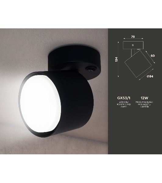 Светильник Ambrella light TA133 BK черный GX53 max 12W D79*134*D84