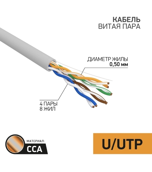 Кабель PROconnect Кабель UTP cat.5e 4 пары (100м) 0.51 мм