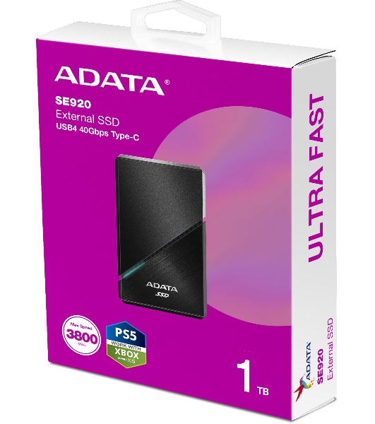 Внешний SSD ADATA SE920, 1Tb, USB 4 Type-C, R/W 3800/3700, черный