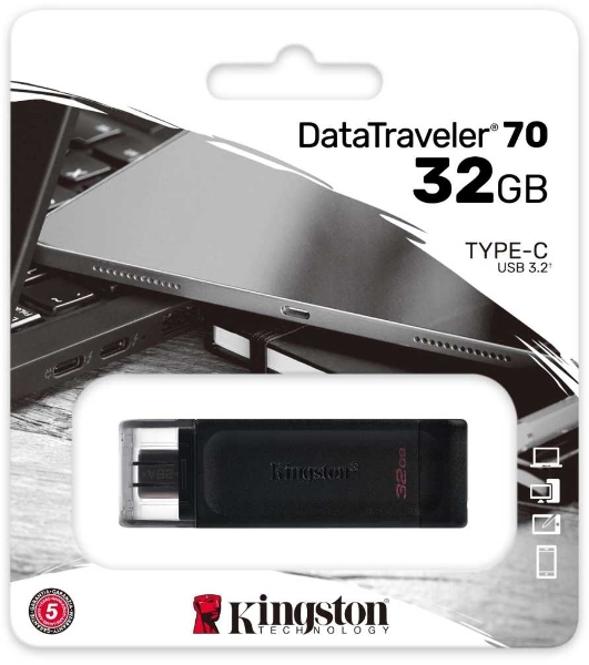 Флешка USB Kingston DataTraveler DT70 (DT70/64Gb), 64Gb, USB Type-C 3.2, R/W 70/45, черный