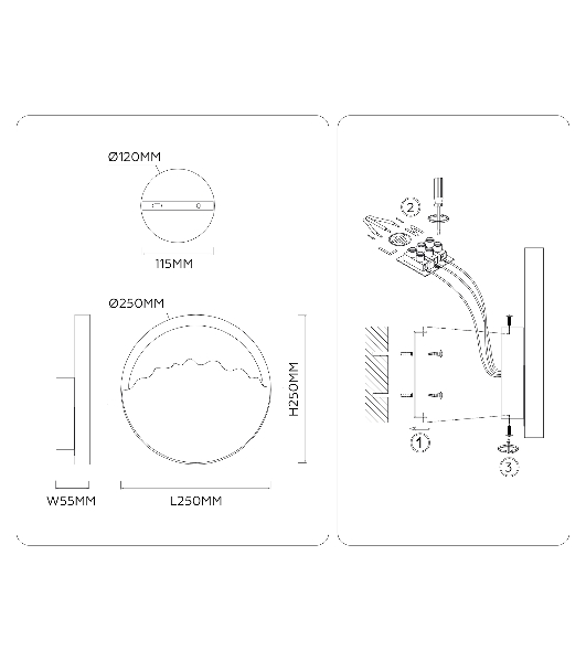 Настенный светильник Ambrella light LH53613 BS/BK латунь/черный 9W 3000K D250*55