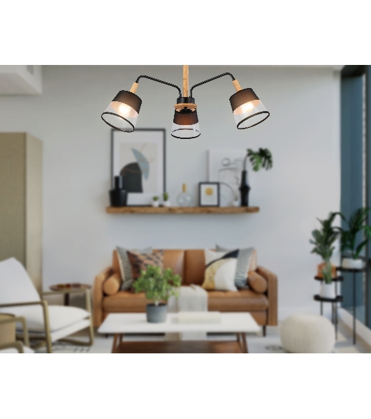 Светильник Ambrella light TR4740/3 BK/LW черный/светлое дерево E27/3 max 40W D760*350