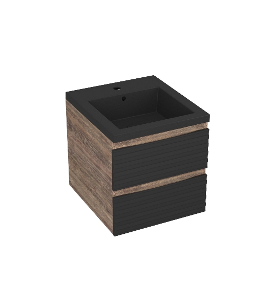 Тумба под раковину Bau Stil Loft black brushed, раковина кварцевая BAU Stil 40, черный металлик, смеситель Hotel Black, черный