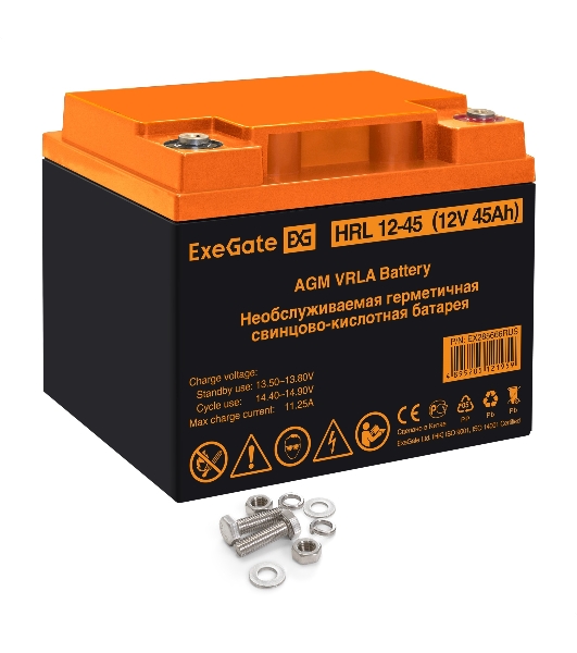 Аккумуляторная батарея ExeGate HRL 12-45 (12V 45Ah, под болт М6)