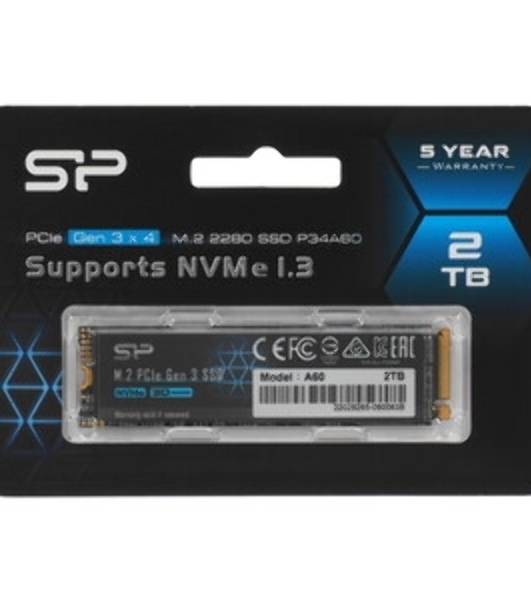 Накопитель SSD Silicon Power P34A60, 2Tb, PCIe 3.0 x4, M.2 2280, NVMe, R/W 2200/1600