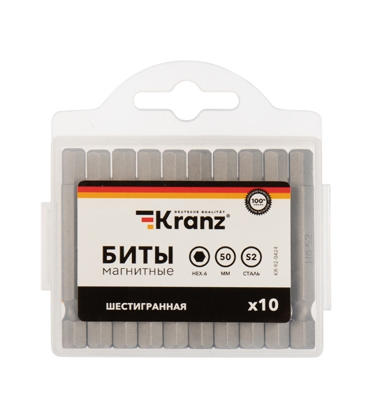 Бита шестигранная Kranz HEX-6х50 мм для шуруповерта (упак. 10 шт.)