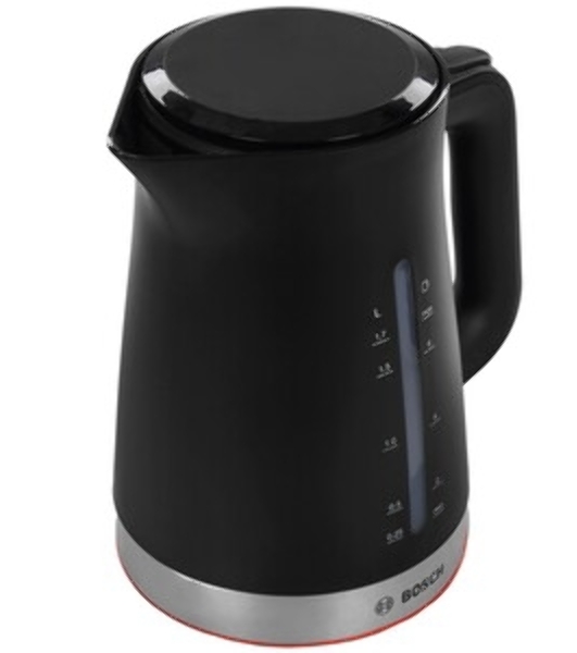 Электрочайник Bosch TWK1M123 черный, 1.7 л, 2400 Вт, скрытый нагревательный элемент