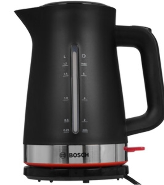 Электрочайник Bosch TWK1M123 черный, 1.7 л, 2400 Вт, скрытый нагревательный элемент