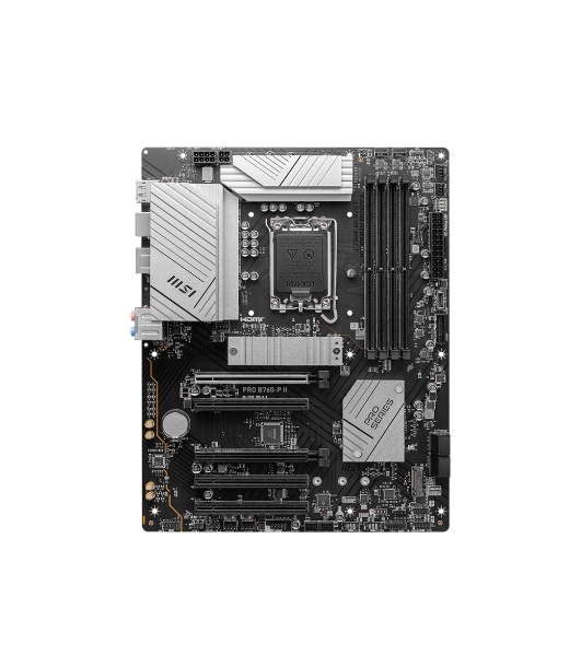 Материнская плата MSI PRO B760-P II, LGA 1700, Intel B760, 4xDDR5, 4xSATA, 2xM.2, 1xPCI-E 4.0 x16, 1xPCI-E 4.0 x4, 3xPCI-E 3.0 x1, 1xHDMI, 1xDP, 1xRJ45 2.5Gb, 1xUSB-C 3.2 Gen 2, 2xUSB-A 3.2 Gen 1, 2xUSB-A 2.0, 5x3.5мм, TOSLINK, 7.1, Standard-ATX